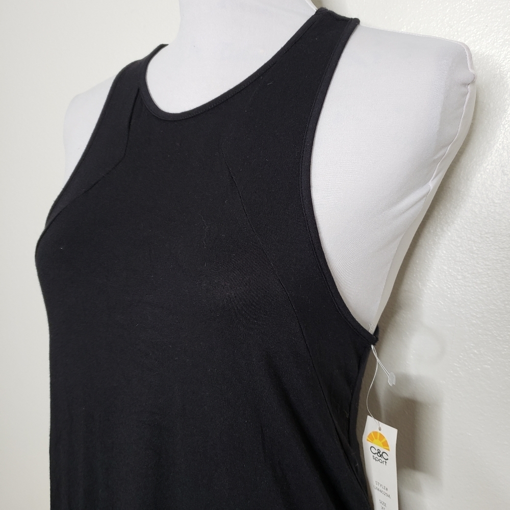 C&C Sport Racerback Long Semi Sheer Top Performance Wear Athleisure Fall Workout - Picture 5 of 11